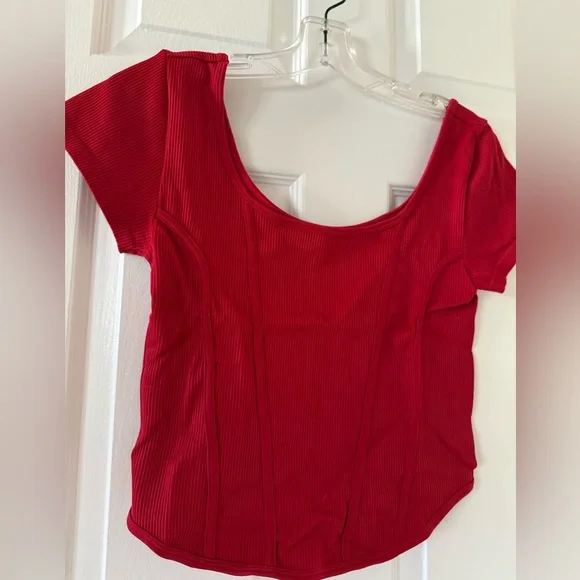 T210- Almost Famous Red Ribbed Crop Top - Picture 2 of 4